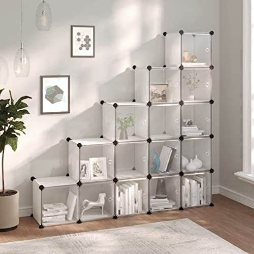ShGaxin Regalsystem mit 15 Würfeln und Türen Transparent PP, Vitrine, Raumteiler Regal, Steckregal, Regalsystem, Stufenregal, Bücherregal, Schrank Regal