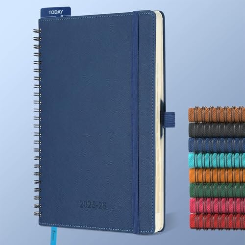IN-LUXPRO Kalender 2025 2026 Wochenplaner,A5(21.9 x 16.4cm),18-Monate Buchkalender (Jul.2025-Dez.2026) Ringbuch mit Softcover,wochenkalender mit selbstklebendem Stifthalter,Marineblau.