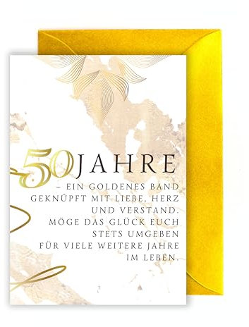 WBdesignz Grußkarte zur goldenen Hochzeit - 50 Jahre Gedicht Spruch Goldhochzeit Ehe Jubiläumskarte elegant Hochzeitsjubiläum goldener Umschlag (DIN A6)