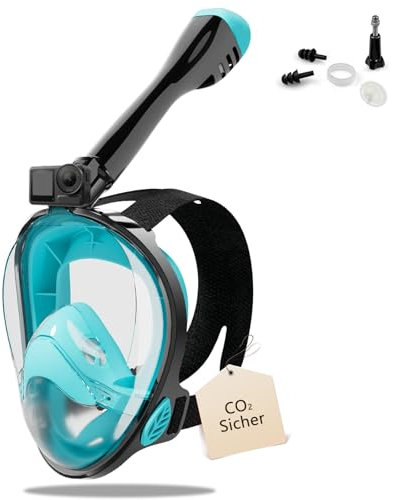 Máscara de snorkel para adultos, máscara de buceo completa – CO₂ segura impermeable y antivaho Máscara de buceo con soporte para cámara – Máscara de buceo con bolsa de transporte y tapones para los