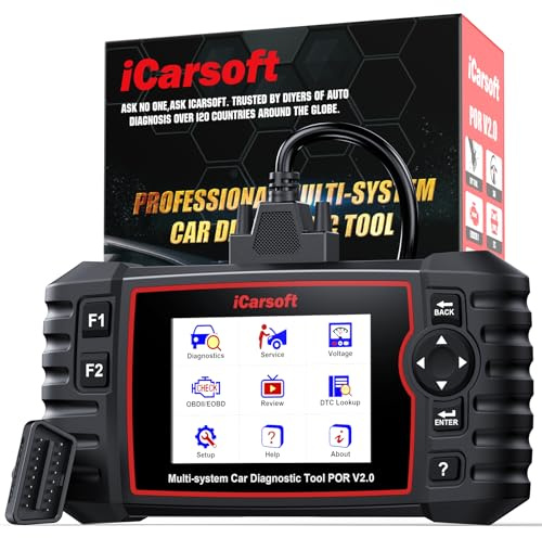 iCarsoft por V2.0 OBD2 Máquina Diagnosis Coche para Porsche/Cayenne/Macan, Escáner de Todo el Sistema, Detector Fallos Coche con 9 Funciones Reinicio, Prueba de Batería, Actualización de por Vida