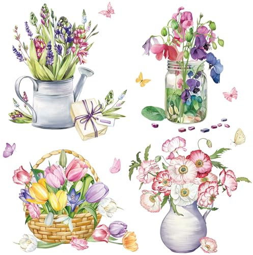 Fufuquare Adesivi da Parete Fiorali con Tulipani Colorati Adesivi Murali Botanici e con Farfalle Impermeabili per la Camera da Letto il Salotto e la Cucina