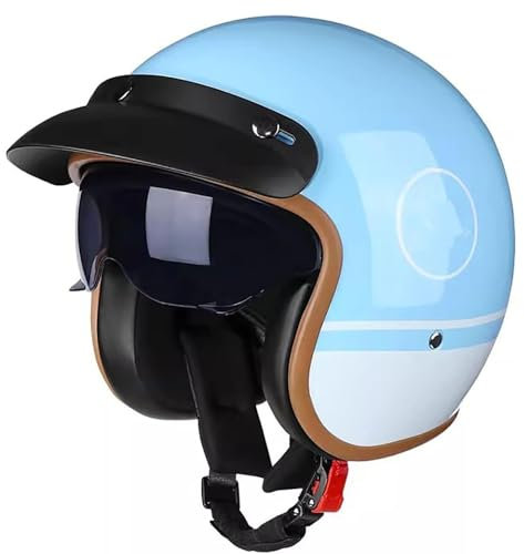Jethelm Vintage Motorradhelm Roller-Helm Scooter-Helm Moped Mofa-Helm Chopper Retro Vintage Pilot Biker Helmet ECE/DOT Zulassung mit Visier Motorradhelm 2,M=57~58cm