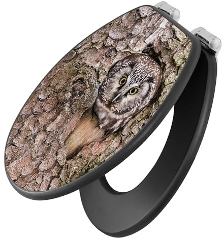 banjado Klodeckel Wildtiere - Toilettendeckel mit Absenkautomatik - 38 x 46,5cm - MDF WC Sitz anthrazit - stabile Klobrille - einfache Montage und Softclose - Motiv Eule