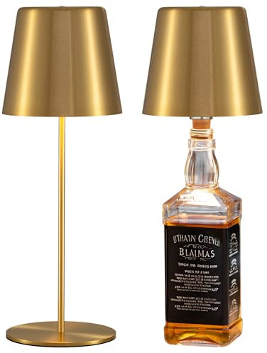 NEWSEE Juego de 2 lámparas LED inalámbricas para botella de vino (color dorado (paquete de 2)