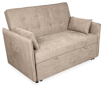 amuéblate online 2-Sitzer-Sofa, Modell Daga, modernes Design, praktisch und funktional, mit dekorativen Kissen, leicht zu öffnen, Beige