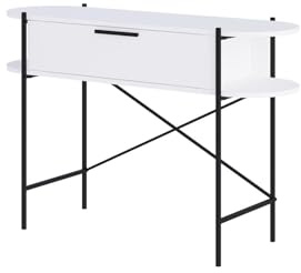 FWStyle Otis Console Table – 1 Drawer, 2 Shelf Design in Matt White with Black Metal Frame