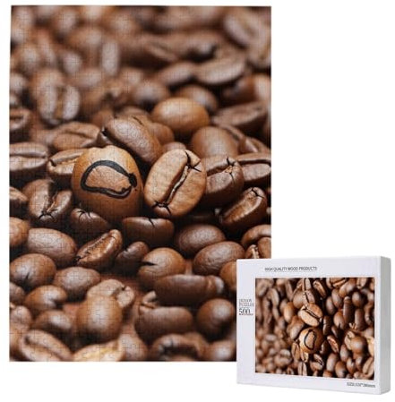 Funny Roasted Coffee Beans Printed Jigsaw Puzzle with Storage Box, Wooden Puzzle for Adults and Kids, 500 Pieces Family Fun Decorative Game