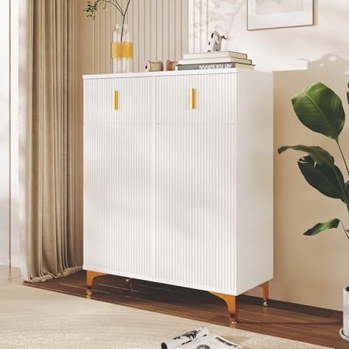 BTM Eleganter Sideboard/Schuhschrank mit Strukturpaneelen, verstellbaren Einlegeböden und vergoldeten Verzierungen, mit Schubladen