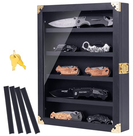 Wall Mounted Knife Display case, Knife Display Stand, Pocket Knife Display case, Detachable Compartment, Equipped with Acrylic case Door, Metal Lock, and Four Replaceable Single Grooves