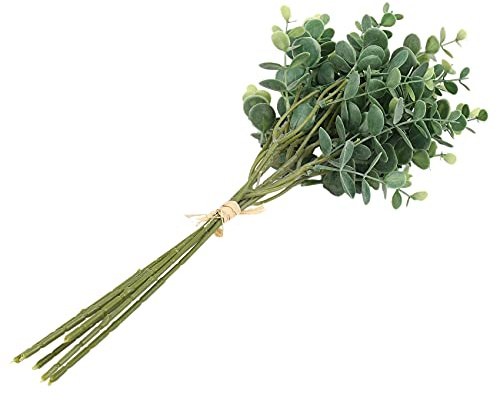 NONDK 6 Pcs Eucalyptus Plastic Artificial Leaves Bunch for Home Christmas Wedding Decoration Small Faux Foliage Fake Money Leaf Plant Green