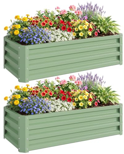 Outsunny Set of 2 Raised Garden Bed, 110 x 50 x 30 cm, Light Green | Outdoor Planter Box, Galvanised Steel Frame, for Growing Vegetables, Flowers and Herbs