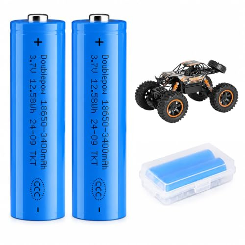 Afenau 3.7V Li-Ion Akku, 2 Stück 3400mAh Akku Li-Ion 3.7V mit Aufbewahrungsbox, 3 7V Li-Ion Akku, Wiederaufladbarer 3,7V für Mikrofone Taschenlampen Kleinen Lüfter Türklingel