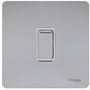 Schneider Electric Ultimate Screwless Flat Plate 16AX Intermediate Switch Polished Chrome White Insert