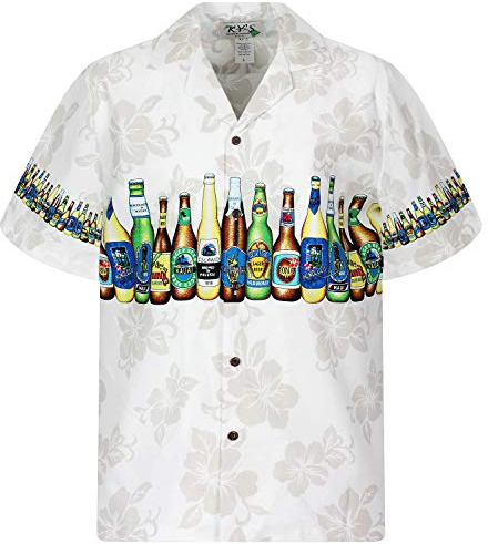 KY‘s Original Hawaiihemd, Bierflaschen Brustdruck, weiß, XXL
