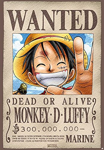 Close Up Poster d'une Piece Wanted Monkey D. Luffy (68cm x 98cm)