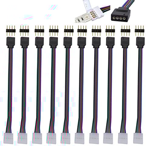 WOWLED 10 x RGB 5050 3528 LED Strip Lights Connectors, 4 Pin 10mm Male Female PCB Connector Cable For RGB Strips Light Accessories Adapter Cable for TV Backlights Cupboard Strips 4 Pin Male Connector
