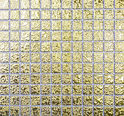Mosaik Quadrat uni gold gehämmert Keramik Mosaik, Mosaikstein Format: 25x25x6 mm, Mattengröße: 330x302 mm, 1 Mosaikmatte