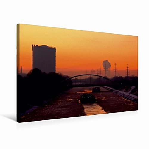 Premium Textil-Leinwand 75 x 50 cm Quer-Format Rhein-Herne-Kanal bei Oberhausen mit Gasometer | Wandbild, HD-Bild auf Keilrahmen, Fertigbild auf hochwertigem Vlies, Leinwanddruck von Sigrun Düll