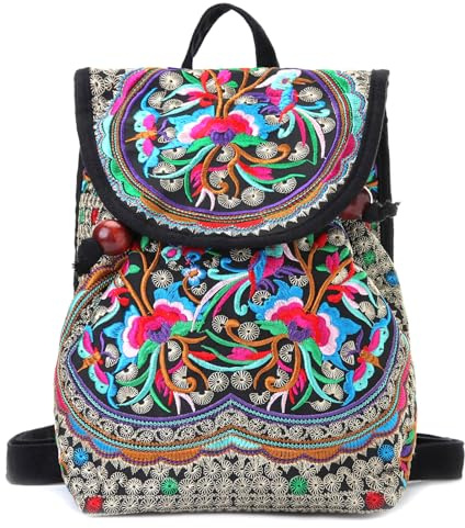 Goodhan Vintage Handmade Women Embroidery Ethnic Backpack Travel Handbag Shoulder Bag Mochila Purse Size S