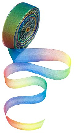 Organza Bänder, 50 Yard 25 mm Schimmer Sheer Regenbogen Farben Band Satin Bänder für Geschenk Verpackung DIY Schleife Handwerk Hochzeit Decor