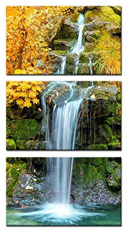Kreative Arts Leinwandbild, Wasserfall in gelbem Herbstlandschaft, vertikales Bild, Galerieverpackt, Giclée-Leinwanddruck, fertig zum Aufhängen, für Küche, Dekoration, 30,5 x 50,8 cm, 3 Stück