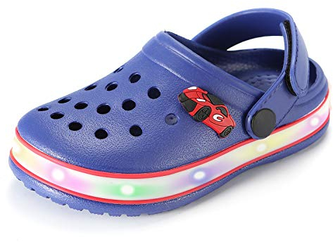 Kinder Jungen Mädchen LED Clogs Süße leichte Sommer Hausschuhe Garden Beach Sandalen Blue 24 EU