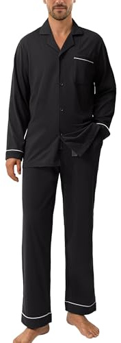 DAVID ARCHY Mens Pyjamas Set 100% Cotton Soft Pjs Classic Button Down Nightwear Long Sleeve & Bottoms PJs-Sleepwear Gifts for Him