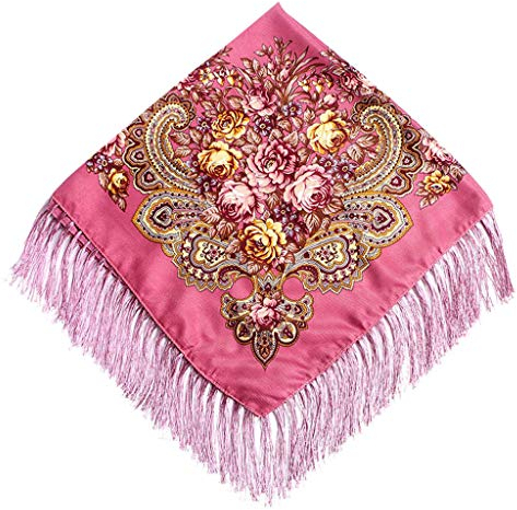 Lazzboy Frauen Lady Folk-Custom Print Quaste Square Schal Wrap Schal Travel Schal(M)