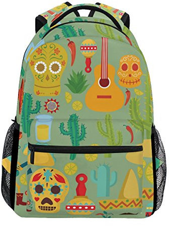 Crâne Musique Cactus Cartable Sac à Dos Ecole étudiant Scolaire d'ordinateur pour Voyage Ados Filles Garçons Enfant