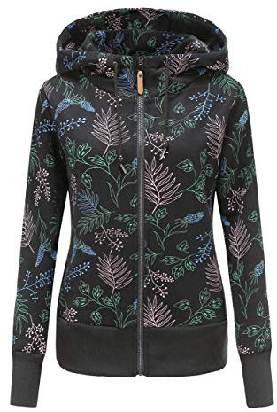 TrendiMax Damen Sweatjacke Kapuzenpullover Zip Hoodie Jacke mit Kapuze Winter Sweatshirt Kapuzenjacke, Schwarz, L