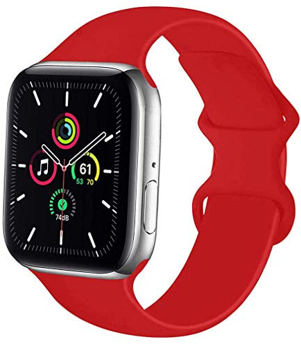 Lerxiuer Watch Strap 38mm 42mm 40mm 44mm 41mm 45mm Soft Silicone Band Replacement Wrist Strap Compatible with Apple Watch Series 7 6 SE Series 5 4 3 2,Red 42/44/45mm-S/M