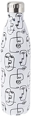 H&H Botella térmica de acero inoxidable 18/10 sin BPA, botella de agua reutilizable, para adultos y niños, termo de metal para bebidas calientes o frías con diseño estampado, 750 ml, Blanco/Negro
