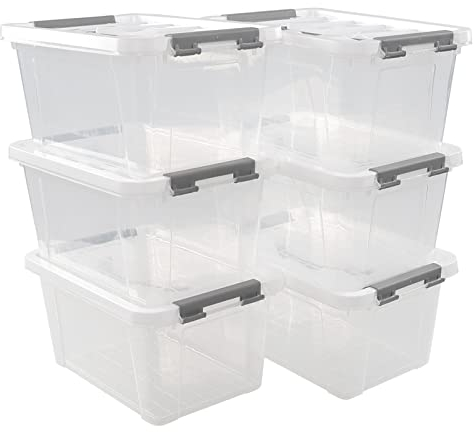 Dynko 7 Liter Clear Plastic Boxes, Transparent Storage Containers with Lids Set of 6