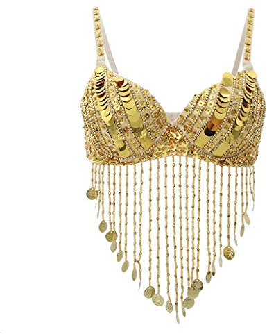 Tubayia Damen Bauchtanz BH Pailletten Quasten BH Top Kostüm für Tanzen Karneval Party