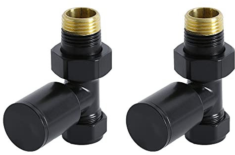 Milano 15mm Black Straight Heated Towel Rail Radiator Valves