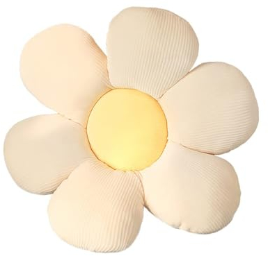 ACYOUNG Blumenboden Kissen Tatami Blumenförmiges Plüsch-Dekor der bequemen Sitzkissen für Kinderzimmer Hause Sofa Dekoration (60 x 60 cm,Weiß & Gelb - a)