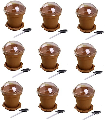 Healthcom 20 Pcs 6OZ Plastic Dessert Bowl with Lids, Shovel Scoop, Modern Floral Style, Brown Floral Pattern, 177.4ml Capacity, Dishwasher Safe, Cylinder Shape, Lightweight, Durable, 2.5 W x 2.95 H