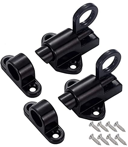 2Pcs pestillo puerta,Cierres de pestillo automático con tornillos, adecuado para puertas de armario, ventanas, puertas de madera (negro)
