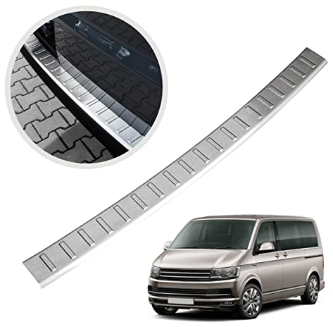 CHROMEMASTER | Ladekantenschutz Stoßstangenschutz | Kompatibel mit Volkswagen VW T5 2003-2015; Gebürsteter Edelstahl, Silber Matt; Unsere Lackschutzleiste Sichert den Heckstoßfänger vor Kratzern