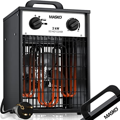 MASKO® Chauffage électrique radiateur soufflant chauffage de chantier avec thermostat intégré Appareil de chauffage électrique avec 3 niveaux de chauffage radiateur soufflant l'intérieur, blanc 3 KW