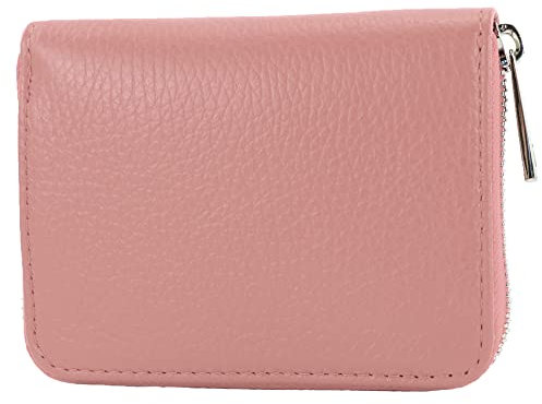 modamoda de P04 Portefeuille pour femme, en cuir véritable, court, style italien, vieux rose, Small