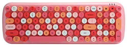 Lairun Teclado Inalámbrico, Teclados Portátiles Coloridos con Bluetooth de 100 Teclas, Mini Teclado Compacto Retro Redondo para Máquina de Escribir, Teclado de Diseño Flexible para Tableta, PC(Rojo)