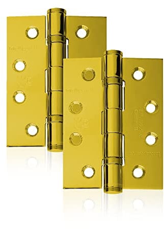 UAP 2 Set of Ball Bearing Door Hinges 4 Inch (100mm x 75mm) – Mild Steel Butt Hinges, Heavy Duty for External & Internal Doors, Residential & Commercial (2 Pack, Electro Brassed)