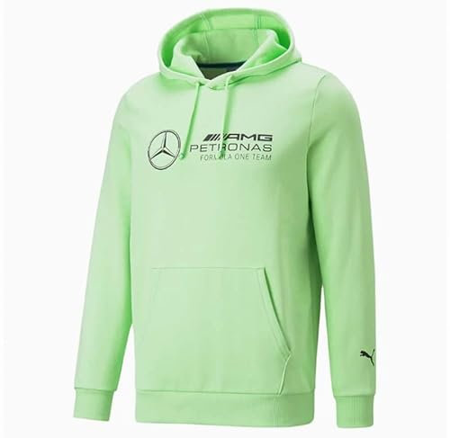 PUMA Felpa con Cappuccio Mercedes Essentials in Pile, Verde Paradiso, M Uomo