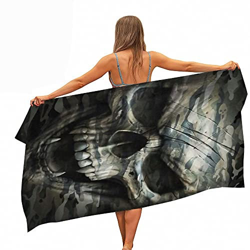 JXSMYT Skull Strandtücher,Blumen Und Skulls ? Große Strandtuch,Badetuch Groß,Strandtuch Badetuch Schnell Trocknend Wasseraufnahme Microfiber Halloween Totenkopf (A02,100x200cm)