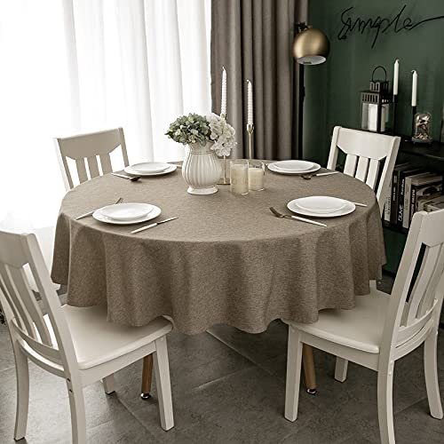 Yeahshion Schmutzabweisende Runde Tischdecke Mokka Φ150cm, Polyester-Leinen-Effekt wasserdichte Tischdecke für Tisch, Esszimmer, Restaurantschutz (Mokka, Φ150cm)