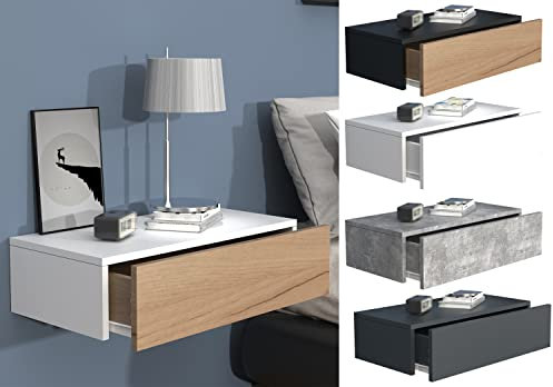 VCM Tiroir Mural en Bois Table de Chevet Murale Tiroir Console Table de Chevet Usal M 60 cm Tiroir Mural en Bois Table de Chevet Murale Tiroir Console Table de Chevet Usal M 60 cm Gris béton