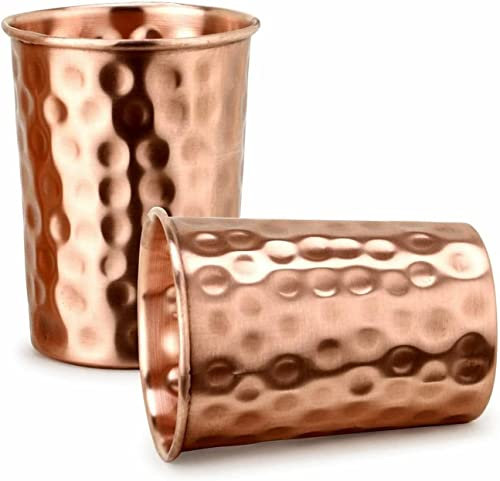 HERBEVER 2 x Wassergläser aus reinem Kupfer, gehämmerte Form, zur Heilung ayurvedischer