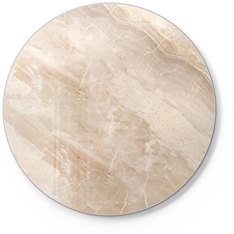 DEQORI Schneidebrett aus Glas | rund Ø30 cm | Motiv Helle Marmorfläche | Design Schneideplatte für Küche | Frühstücksbrett antibakteriell & rutschfest | Glasplatte & Servierplatte